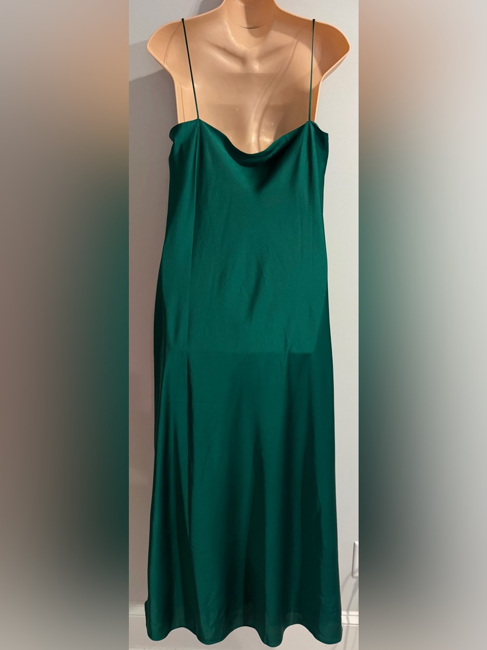 ANN TAYLOR Satin Cowl Neck Strappy Slip Emerald Green Dress size 12 - Picture 3 of 4